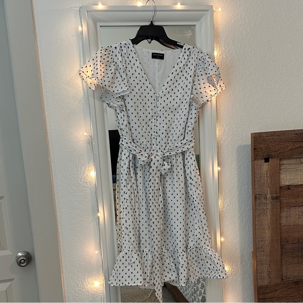 White Polka Dot Dress with Ruffle Sleeves NWOT